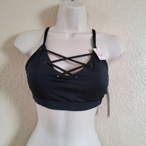 Marika Strappy Lace Up Low Impact Sports Bra S Black New